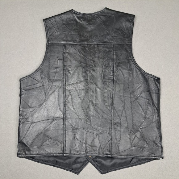 Black Leather Biker Vest Mens Large Snap Button Relaxed‎ Stitching Motorcycle EC - Picture 7 of 8